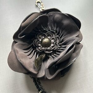 Brighton Brown Leather Flower Coin Purse with Metallic Center